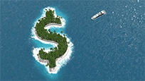 Image d'une île en forme de signe de dollar.