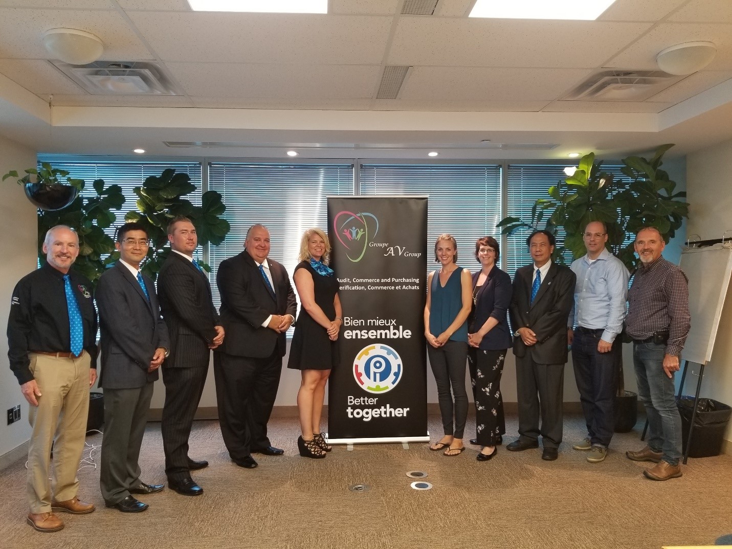 L to R; Gord Sanford, Jason Huang, James Bright, Peter Gabriel – President and Chair, Andree Doucet, Cara Ryan – Negotiator, Allison Shatford – Treasury Board Staff Negotiator, Raymond Poon, Philippe Bougie – TBS OSB, Gerry Morrisey