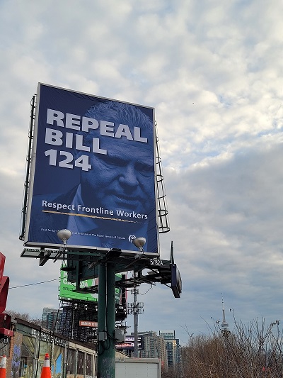 Billboard - Repeal Bill 124. A message to Doug Ford